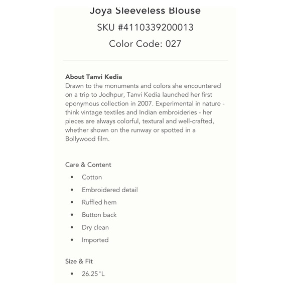 NWOT Anthropologie Tanvi Kedia Joya Sleeveless Top In Bronze Size Small - Picture 14 of 14